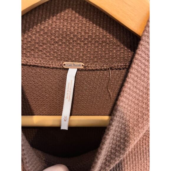 Free People Switch It Up Cuff Knit Thermal Top Cocoa Brown Boho Medium Mock Neck - Picture 3 of 7